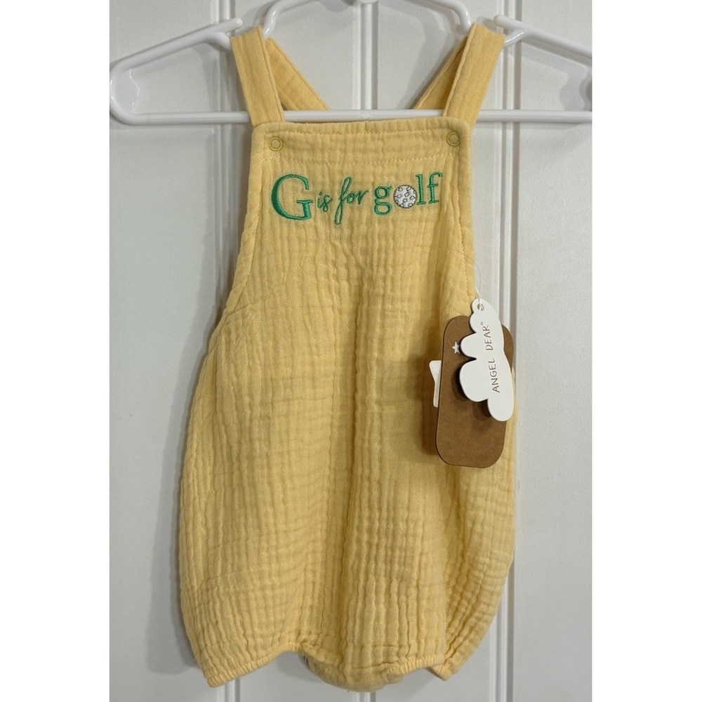 Angel Dear G Is for Golf Muslin Sunsuit Yellow Embroidered Romper 0–3M NWT